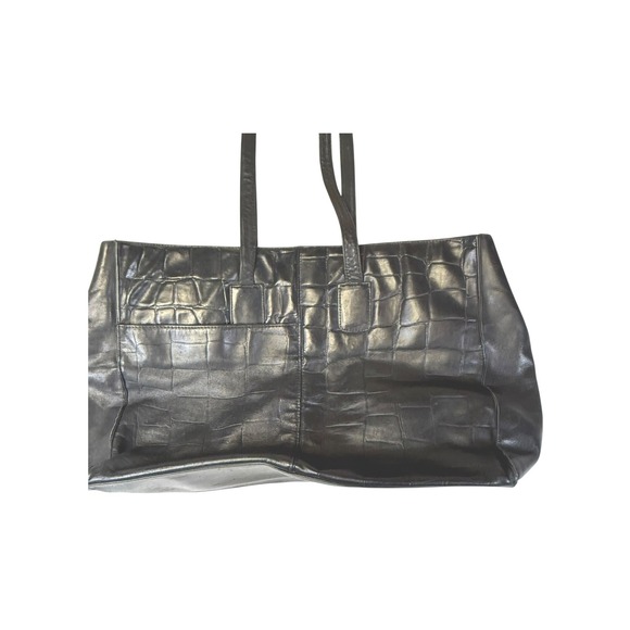 Vtg 80s Brio! Black Leather Embossed Crocodile‎ Shoulder Bag Every Day Purse - Picture 3 of 12